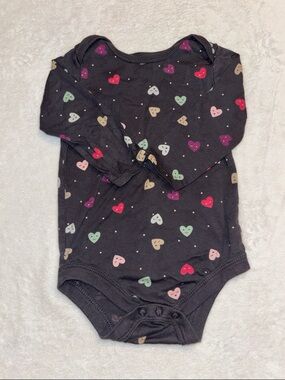 (3 for $10) George gray Heart-Print Long-Sleeve One-Piece bodysuit baby girl